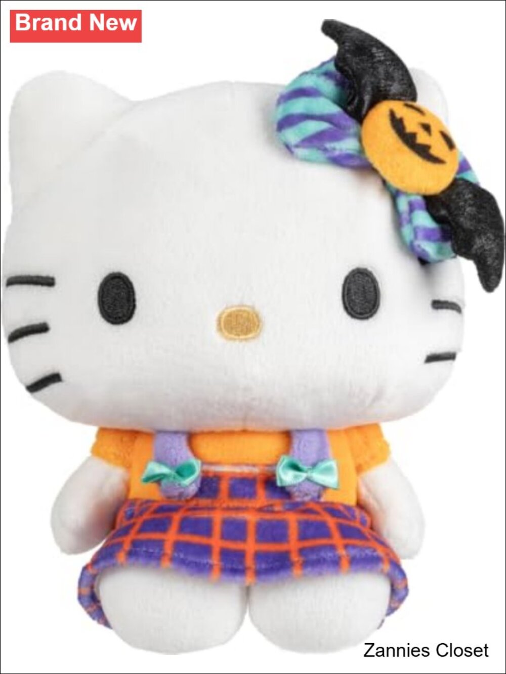 👻 Jazwares Hello Kitty Halloween 8-Inch Plush w/ Striped Bat Bow Sanrio